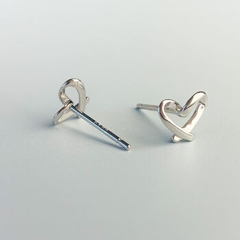 Sterling Silver Simple Heart Outline Stud Earrings, 6 of 9