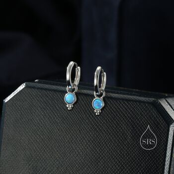 Vintage Inspired Blue Opal Charm Hoop Earrings, 6 of 10