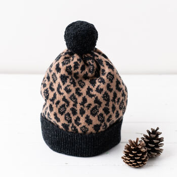 Leopard Knitted Pom Pom Hat, 2 of 11