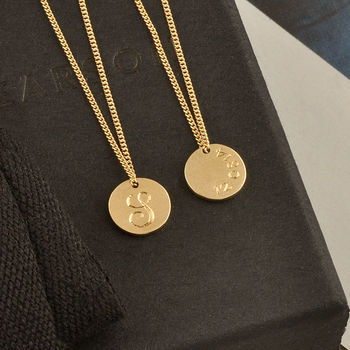 Double Sided Solid Gold Disc Initial Necklace, 4 of 11