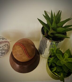 Leather Baseball With Wooden Stand, 4 of 9