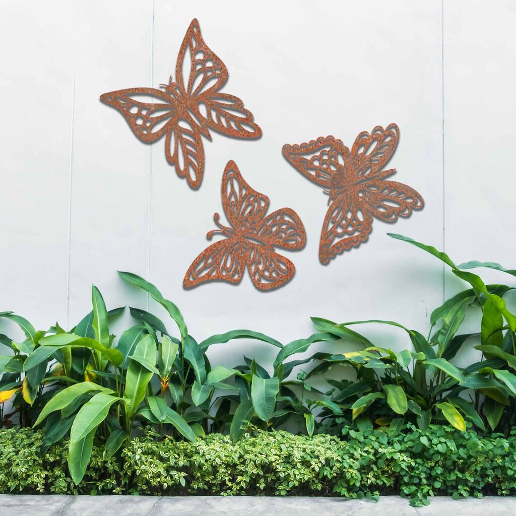 Three Metal Butterflies, Garden Gifts, Garden Art Decor, 1 of 10