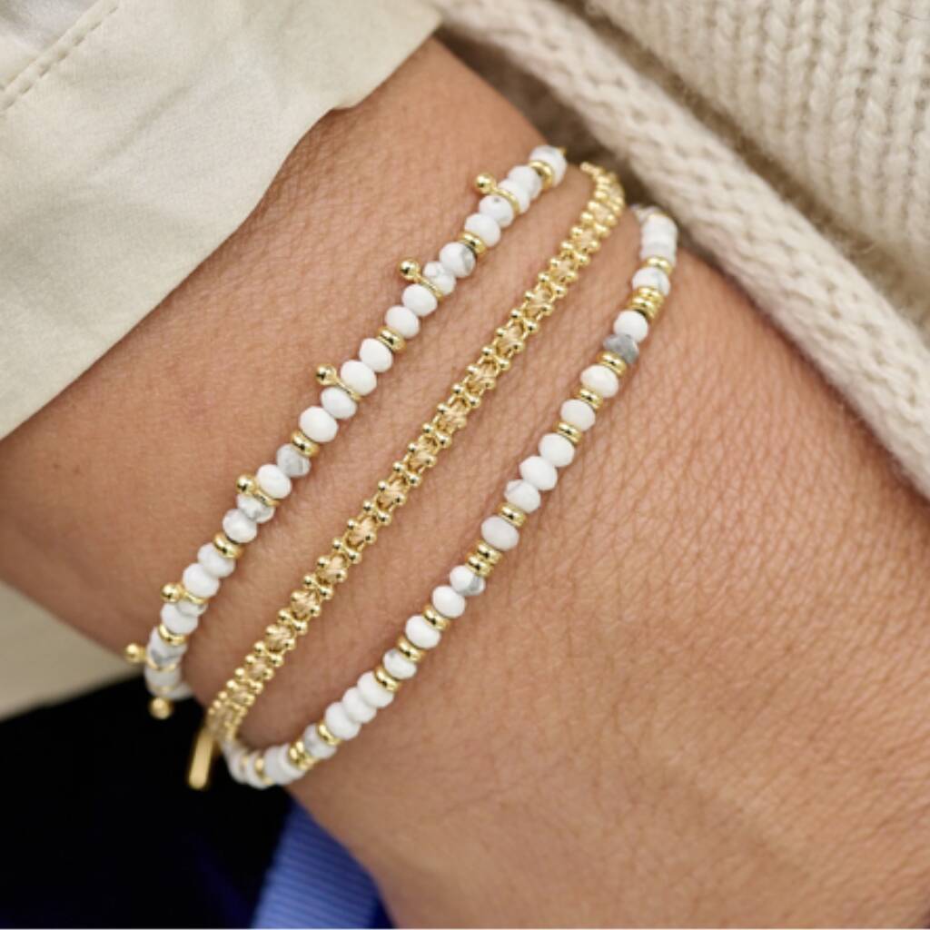 Mystical White Howlite Gold Gemstone Bracelet By Boho Betty