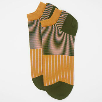 Pin Stripe Green And Oxford Stripe Men's Trainer Socks, 8 of 9