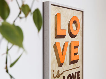 Love Is Love Orange / Wooden Wall Art, 3 of 6