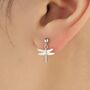 Sterling Silver Dragonfly Drop Stud Earrings, thumbnail 1 of 11