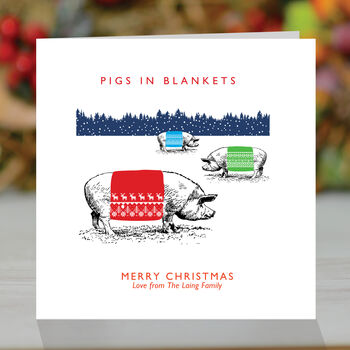 Personalised Pigs In Blankets, Christmas Card, 2 of 3