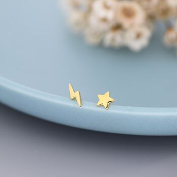 Mismatched Star And Lightning Bolt Stud Earrings, 7 of 11