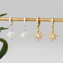 Gold Plated Or Silver Starburst Huggie Hoop Earrings, thumbnail 2 of 6