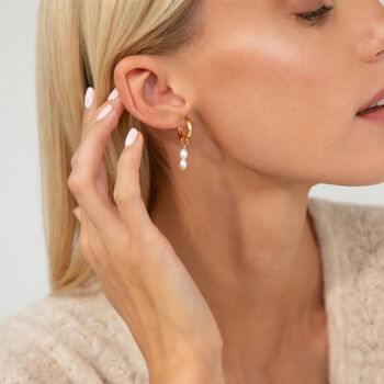 Two Pearl Drop Huggie Clicker Hoop Earrings, 2 of 9