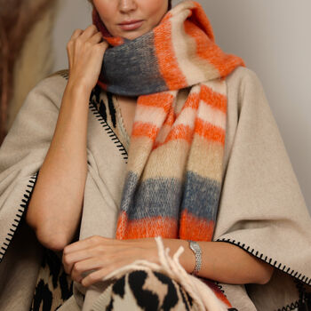 Personalised Chunky Coral Red Striped Scarf, 2 of 12