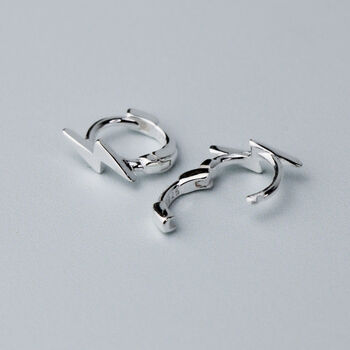 Sterling Silver Lightning Bolt Huggie Hoop Earrings, 3 of 6