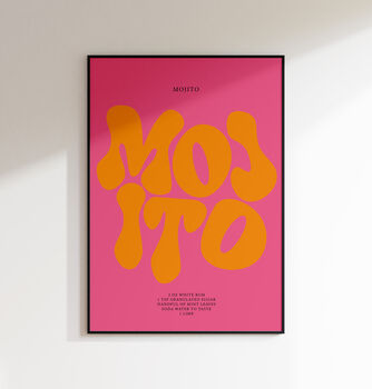 Mojito Print | Cocktail Poster | Wall Art | A5 A4 A3 | Bold | Typographic | Drink | Bar | Print | Groovy |, 3 of 8