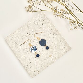 Handmade Blue And White Floral Dangle Clay Earrings, 3 of 6