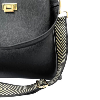 Black Leather Tote Bag With Gold Chevron Strap, 2 of 8