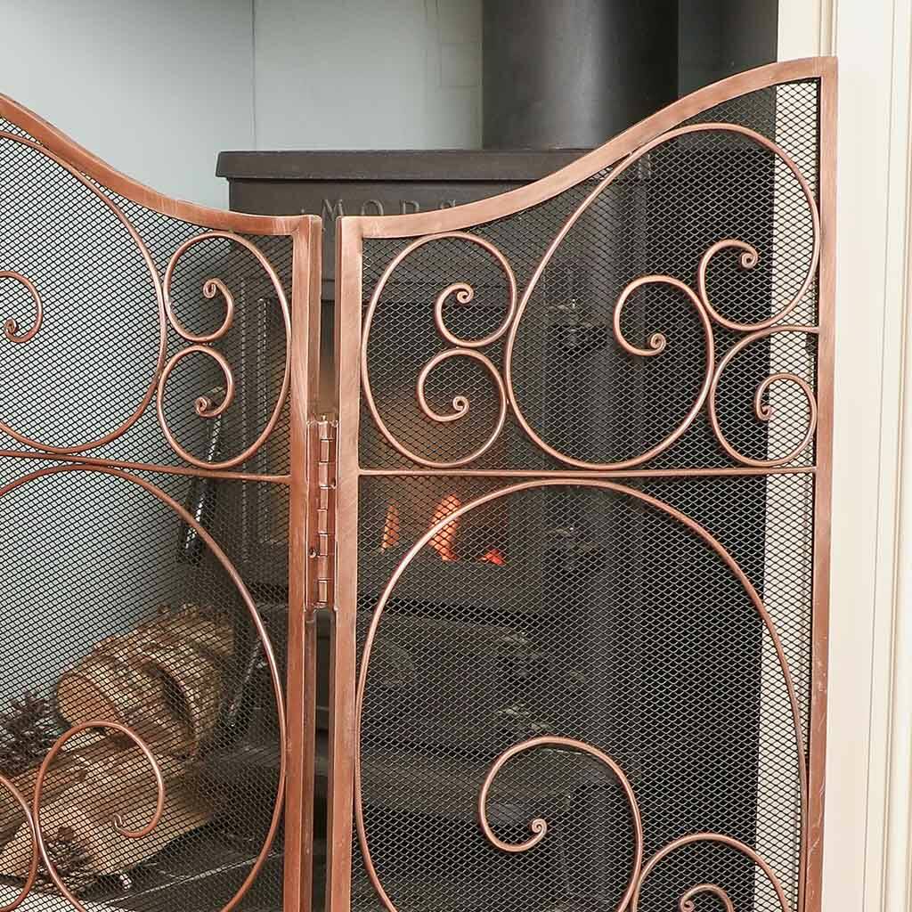 Antique Style Ornate Copper Fire Screen By Dibor