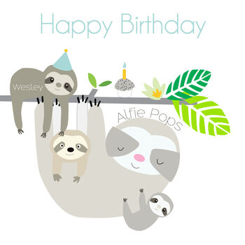 Family/Male Sloth Personalised Birthday Greeting Card, 4 of 4