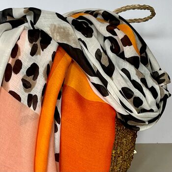 Leopard Print Scarf With Block Border In Orange, 2 of 4