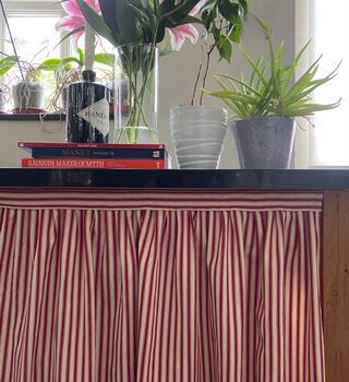 Velcro Sink Skirt, Red Ticking Stripes Cabinet Curtain Bespoke, 2 of 9