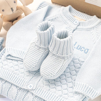 Pale Blue Welcome Baby Knitted Essentials And Toy Gift Set, 5 of 10