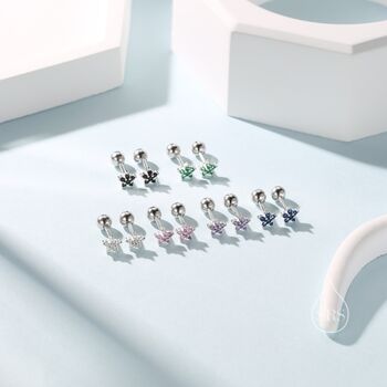 Black Cz Flower Screw Back Earrings In Sterling Silver, 8 of 12