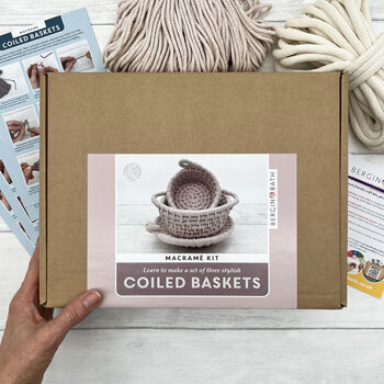 Macrame Kit Coiled Baskets, Nude Pink And Gold Limited Edition, 5 of 7
