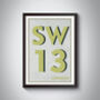 Sw13 Barnes, London Postcode Typography Print, thumbnail 8 of 10