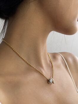 Gold Chunky Rolo Chain Necklace With Pearl Charm And Silver Bead Pendant, 3 of 12