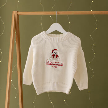 Personalised Bear First Christmas Baby Jumper, 4 of 4