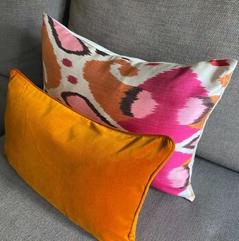 Orange Velvet Cushion With Piping, 3 of 4