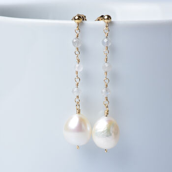 Labradorite And Baroque Pearls Drop Earrings, 2 of 9