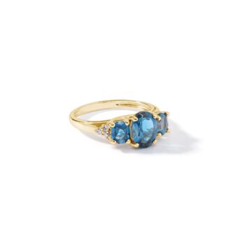 Gold London Blue Topaz And Diamond Trilogy Ring, 2 of 5