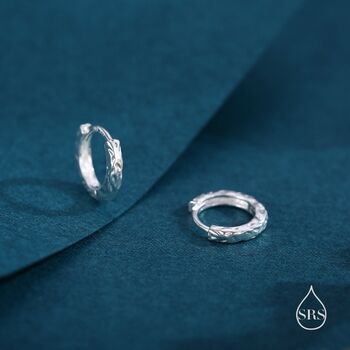 Sterling Silver Foil Textured Hoop Earrings, 6 of 10