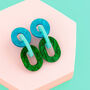 Blue Green Chain Link Earrings, thumbnail 1 of 4