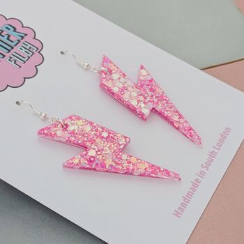 Large Pink Iridescent Lightning Bolt Earrings, 2 of 9