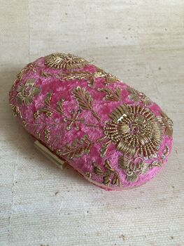 Hot Pink Oval Velvet Clutch, 2 of 10