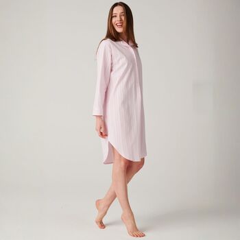 Women's 'Shell Pink' Satin Stripe Cotton Nightshirt, 2 of 4