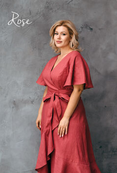 Long Bohemian Wrap Linen Dress With Frill Details, 7 of 12