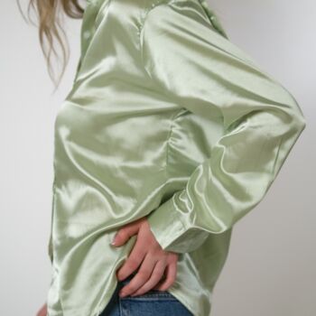 Green Silk Satin Plain Long Sleeve Loose Shirt, 3 of 6