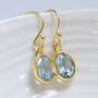 Gold Plated Blue Topaz Oval Earrings, thumbnail 5 of 6
