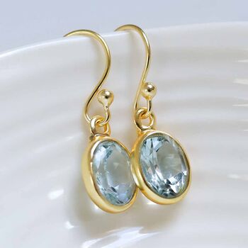 Gold Plated Blue Topaz Oval Earrings, 5 of 6