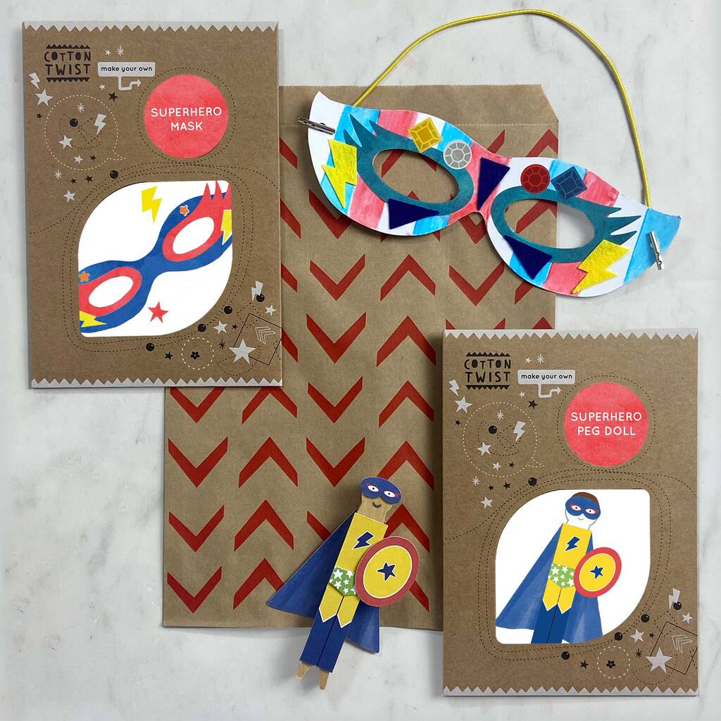Superhero Party Bag With Mask And Peg Doll Kits, 1 of 10