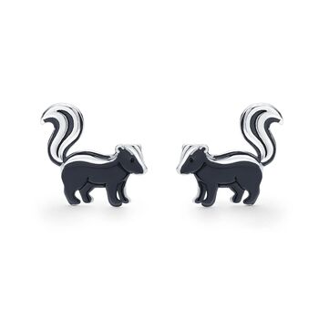 Sterling Silver Skunk Earrings With Black Rhodium Coating, 2 of 12