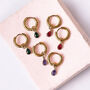 Huggie Hoop Earrings With Teardrop Birthstone Detail, thumbnail 3 of 8