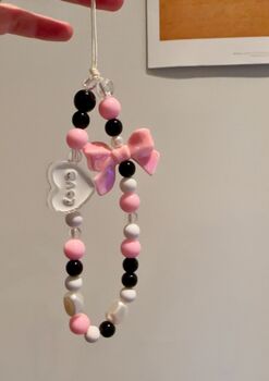 Pastel Heart And Bow Beaded Phone Charm, 2 of 2