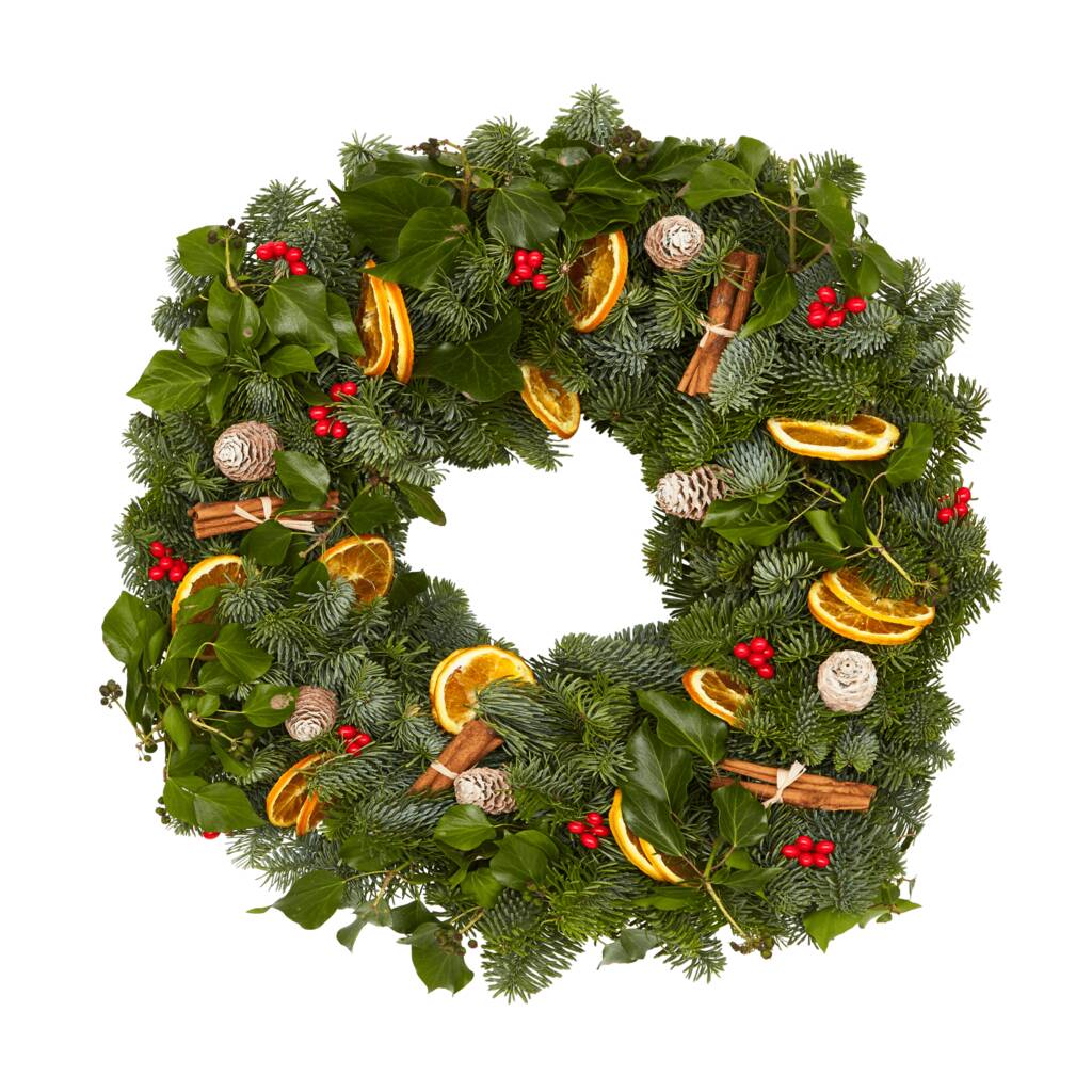 Image of Luxury Real Fir And Holly Foliage Christmas Wreath 50cm