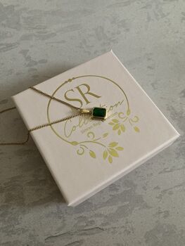 18 K Gold Plated Baguette Emerald Necklace, 7 of 7