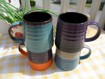 Set Of Four Reactive Glaze Brûlée Mugs In Assorted Alternative Glazes, 4 of 11
