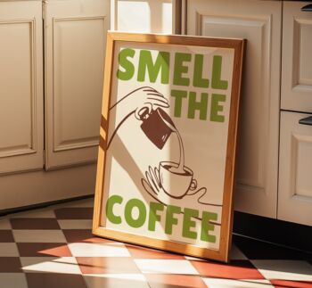 Smell The Coffee Kitchen Wall Art Print Retro, 6 of 11