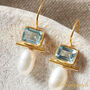 Blue Topaz And White Pearl Statement Gold And Silver Drop Earrings, thumbnail 7 of 9